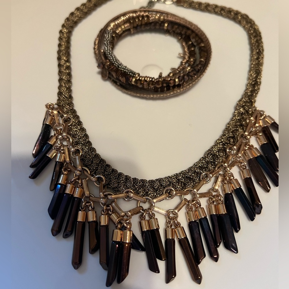 Stella & Dot Chocolate and Rose Gold Necklace and Bracelet